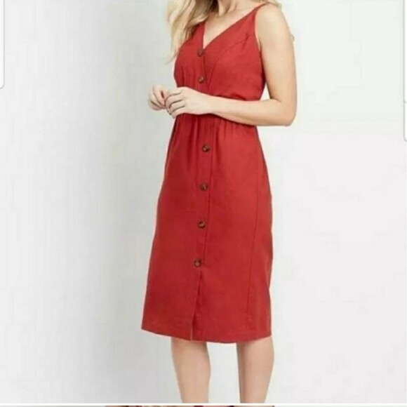 Maurices linen blend faux button front casual smocked back wrap dress size large - Picture 1 of 9